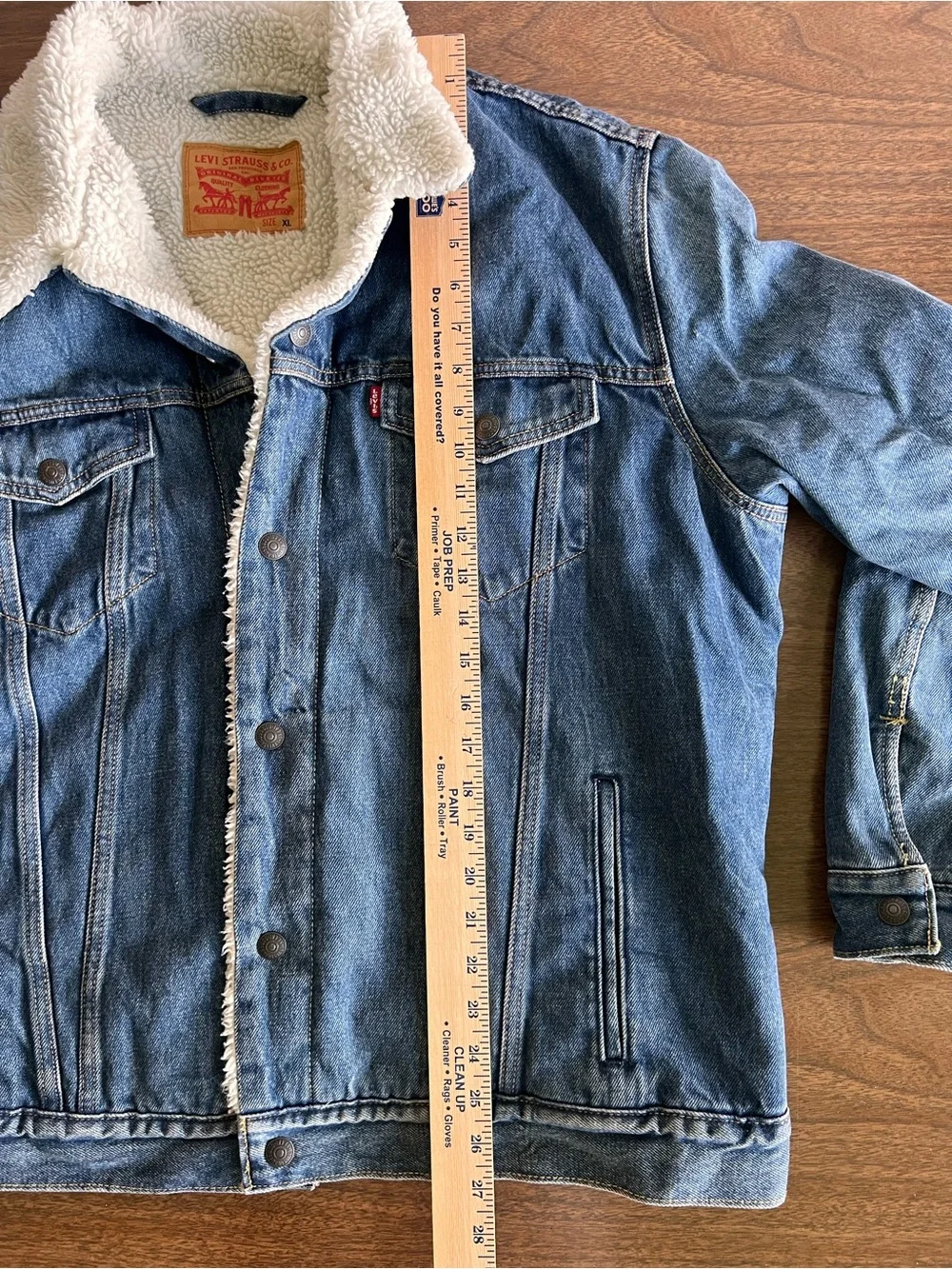 Levi’s Mens XL Sherpa Lined Denim Trucker Jacket Blue Jean Fleece Western - Picture 6 of 8